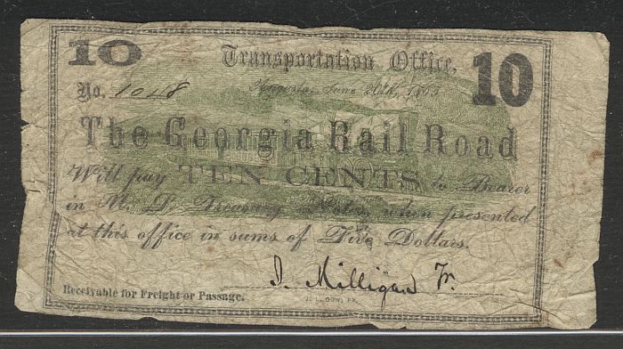 Georgia Rail Road, Augusta, 1863 Ten Cent Note